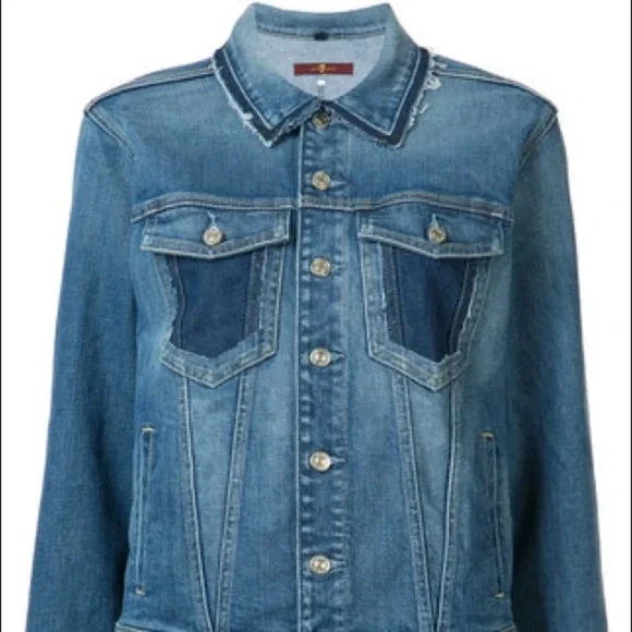 7 For All Mankind Raw Edge Collar Denim Jacket NWT - Picture 6 of 8